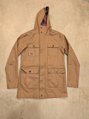 Kavu Partaker Tan Hooded Field Jacket Plaid Lining Mens XS